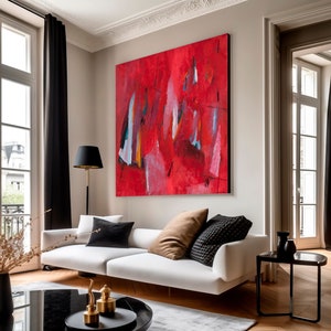 Modern eclectic abstract painting print, red abstract art for living room, trendy boho wall decor