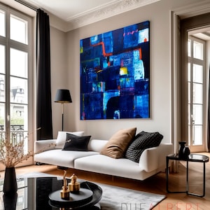 Colorful blue minimalist abstract art print, Vibrant blue abstract art, Bright blue abstract painting, Extra large modern wall art