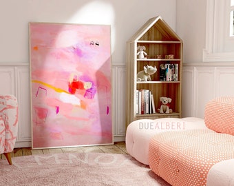 Pink colorful eclectic modern contemporary abstract wall art print, pink and multicolor abstract painting, Statement living roon wall art