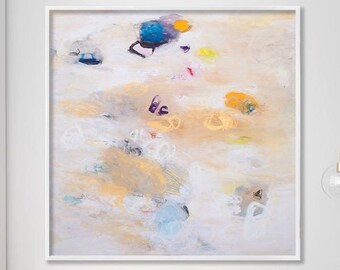Large abstract painting colorful print, Pastel colors wall art print, Light gold and cream abstract art print, Extra large wall art