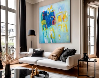 Light Blue Abstract Wall Art - Minimalist Hand Painted Print