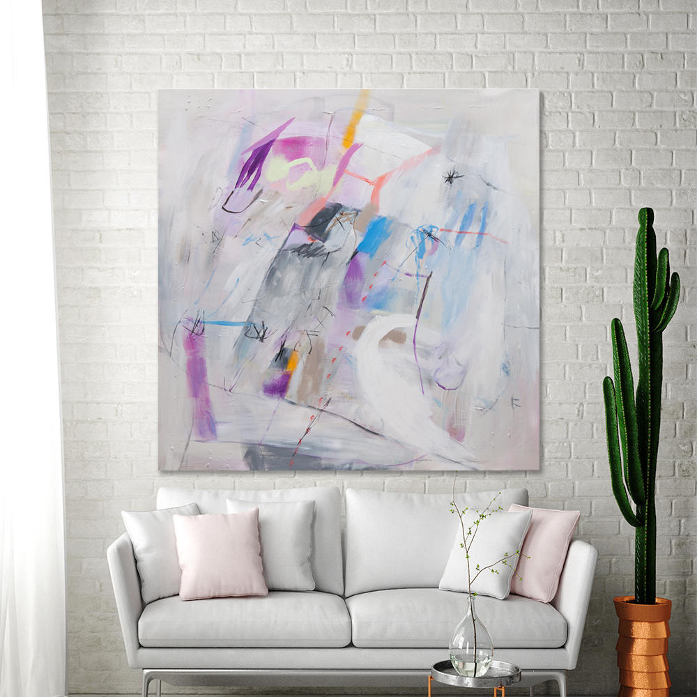 White ABSTRACT PAINTING on canvas large wall art 36x36 fun | Etsy