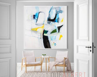Light Blue Abstract Art Print, Modern Giclée Canvas, Signed