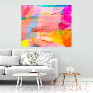 Colorful Abstract Painting Print, Vibrant Multicolor Large Wall Art, Bright Modern Canvas Print, Funky Retro Eclectic Wall Decor