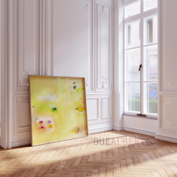 Gelb Rosa Druck auf Leinwand, große minimalistische Wandkunst