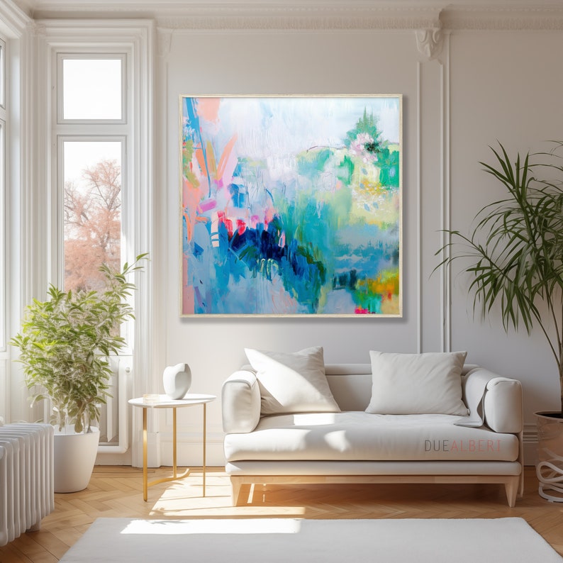 Large abstract blue pink teal painting colorful Canvas, Large Abstract Print painting. Canvas painting, large art print gift for the home image 10