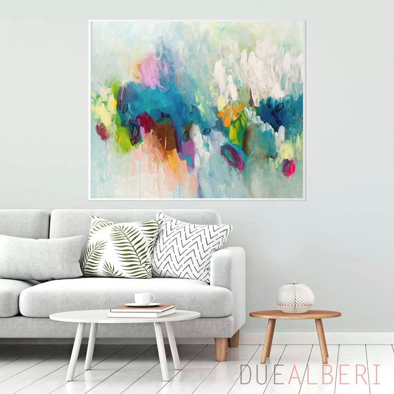Large abstract painting colorful PRINT, Extra large wall art, abstract art, aqua teal feminine wall art, large art print gift for the home image 8