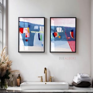 Mid Century moderne abstrakte Malerei Print-Set, Pastell blau und rosa Wand-Dekor Bild 9