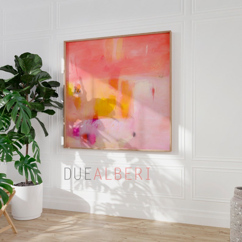 abstract painting colorful Print, pastel pink canvas print, Coral pink painting print, extra large abstract wall art print, large art print image 4