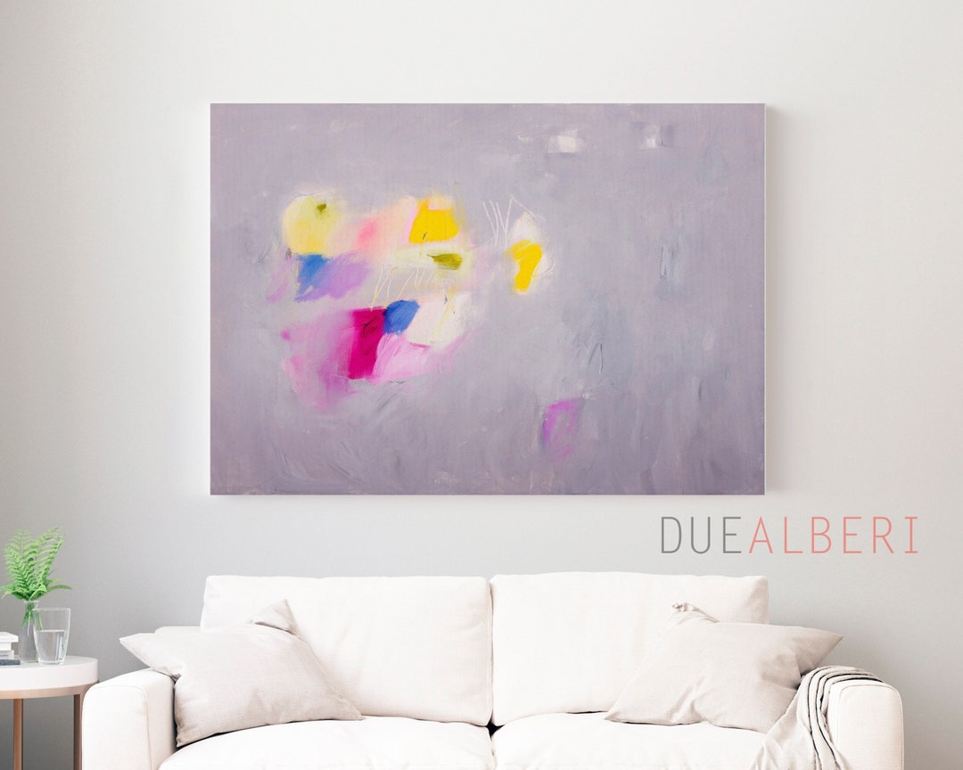 Abstract Wall Art, Light Pink Gray Painting Print, Extra Large Modern ...