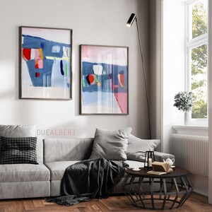 Mid Century moderne abstrakte Malerei Print-Set, Pastell blau und rosa Wand-Dekor Bild 8