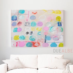 Pastell abstrakte Malerei, Sanfte mehrfarbige Wandkunst, Rosa minimalistisches Dekor, Extragroße Leinwand, Ästhetisches modernes Kunstwerk
