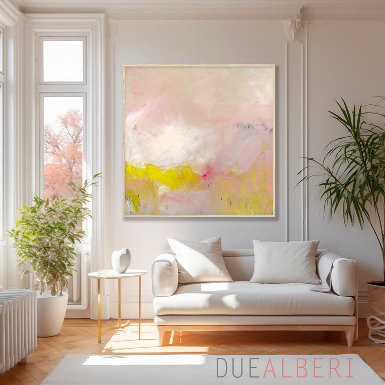 abstract acrylic painting on canvas, Fine Art Print, Abstract Art, Large Acrylic Painting Pastel Pink abstract art, large art bedroom print image 4