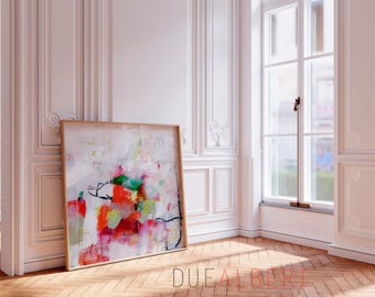 Neutral Abstract Art Print: Beige Coral Pink Green Pastel Tones (Canvas or Paper)