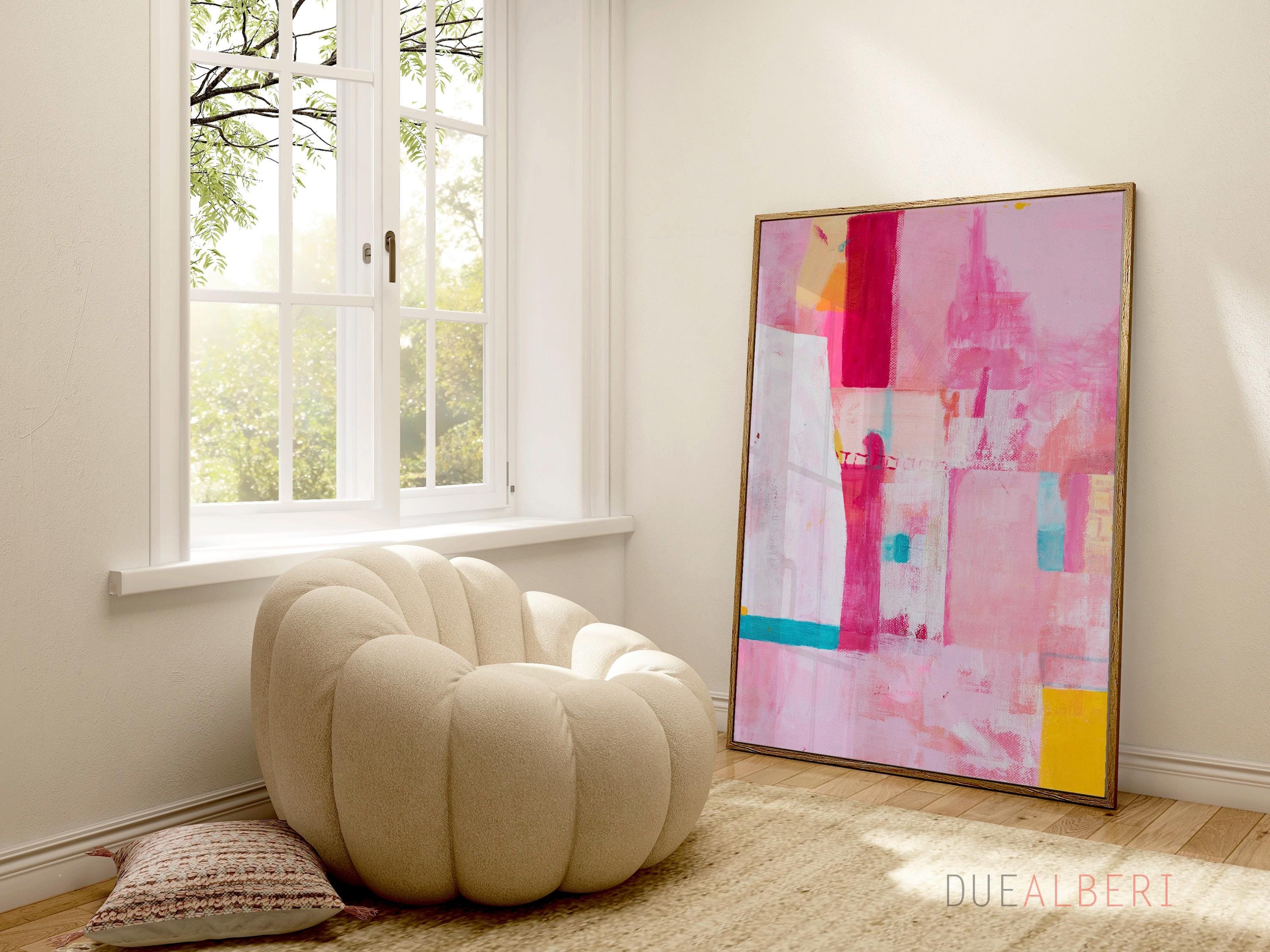 Vibrant pink original wall art, Bright pink magenta abstract painting , Extra large wall art painting, Modern Canvas decor painting