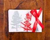bosque de pinos conjunto de nueve, naturaleza enmarcable Arte mural gris rojo, tarjetas de notas de árbol botánico de aniversario. grabados de árbol minimalistas, Duealberi