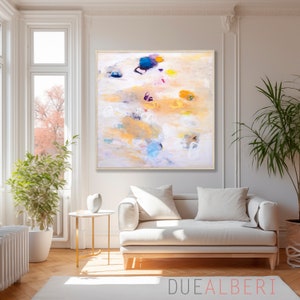Impresión de pintura abstracta, arte abstracto minimalista beige oro azul claro, decoración de pared moderna, arte de pared extra grande image 10