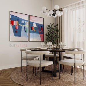 Mid Century moderne abstrakte Malerei Print-Set, Pastell blau und rosa Wand-Dekor Bild 7