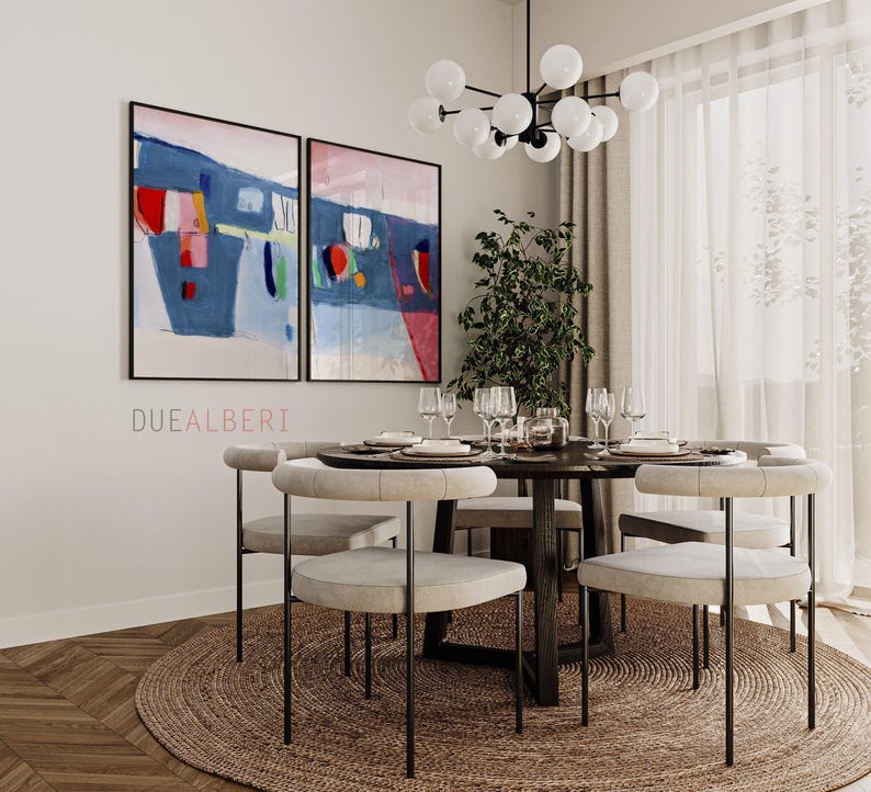 Mid Century moderne abstrakte Malerei Print-Set, Pastell blau und rosa Wand-Dekor Bild 7