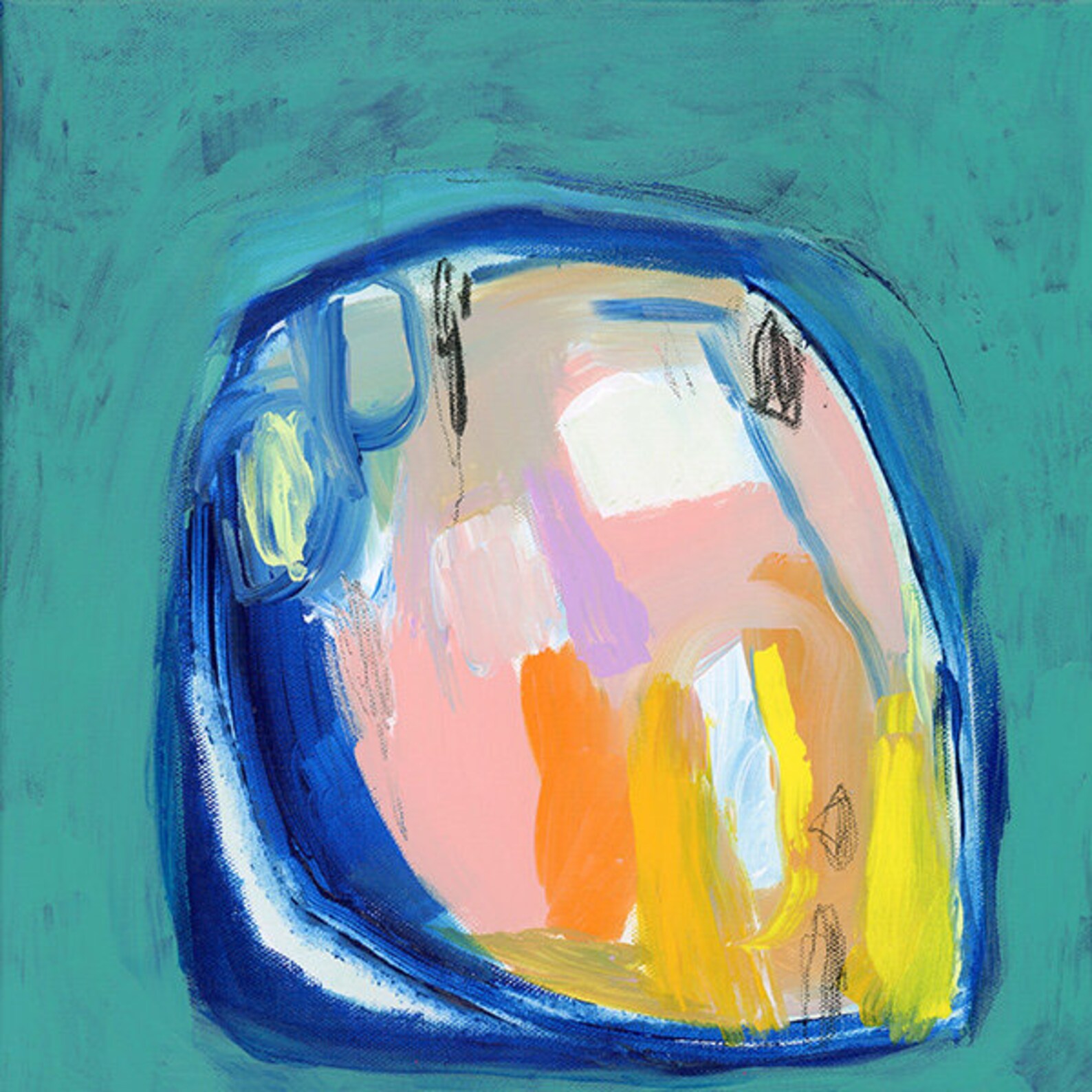 Set of Two Colorful Art Prints Blue and Yellow Art Abstract Etsy