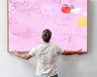 Light Pink Abstract Art Print, Magenta Pastel Canvas, Large Minimal Wall Art