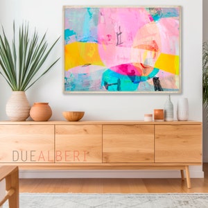 Abstract colorful painting print, Vibrant pink multicolor geometric art art, Vivid colors wall art , Extra large abstract art