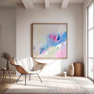 Impresión de pintura abstracta, arte abstracto minimalista beige Azul rosa claro, decoración de pared moderna, arte de pared extra grande