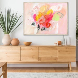 Light pink abstract painting print, Modern abstract canvas wall art, Pastel floral artwork, Large soft nursery decor, Contemporary gift