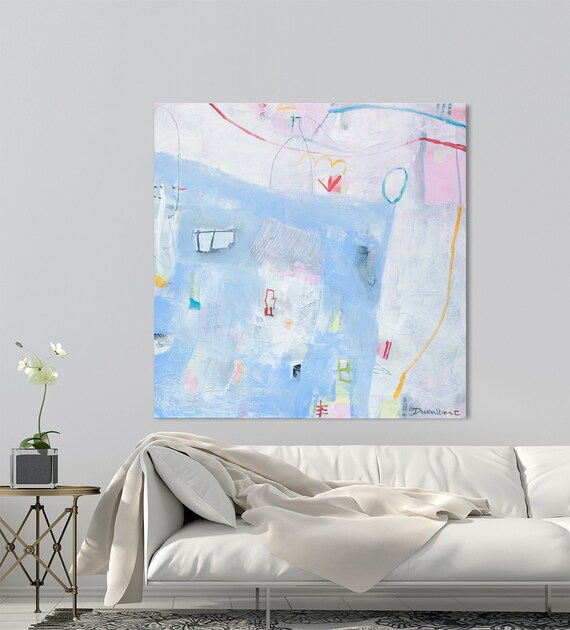 Light Blue Abstract Painting Colorful Large Wall Art Large Etsy
