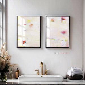 Abstract prints set 2 textured pale pink Beige orange green neutral colors art, Large modern eclectic abstract painting set image 6