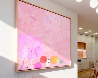 Pale Pink Abstract Art Print, Large Blush Canvas Wall Art