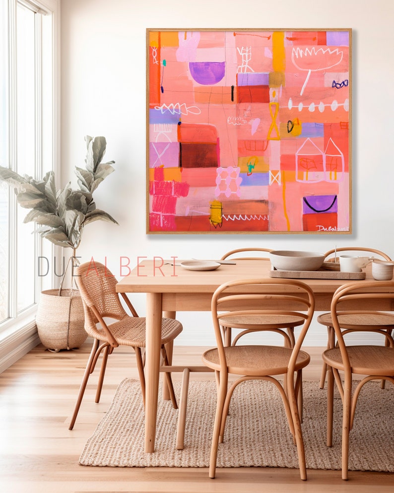 Pink and purple Modern abstract wall art print, Eclectic modern painting, landscape living room wall decor, Large abstract wall art image 8