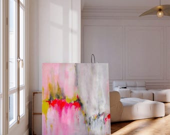 Roze abstracte kunst, kunst aan de grote muur, modern canvas