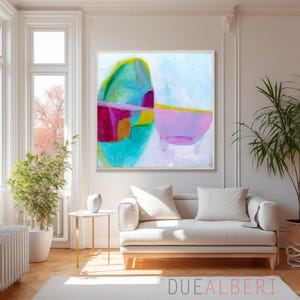 マゼンタピンクの抽象画アートプリント、テクスチャ加工のジクレーキャンバス、イタリアンインテリア