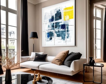 Navy Blue Abstract Art Print, Modern Architectural Design
