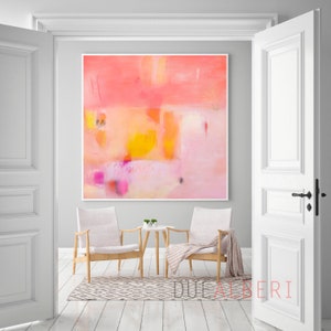 abstract painting colorful Print, pastel pink canvas print, Coral pink painting print, extra large abstract wall art print, large art print image 7