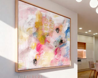 pink abstract wall art colorful canvas print large contemporary painting