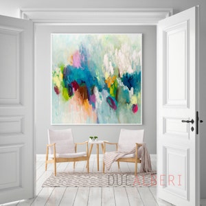 Large abstract painting colorful PRINT, Extra large wall art, abstract art, aqua teal feminine wall art, large art print gift for the home image 9