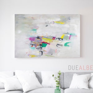 Large Abstract Painting print, lextra large wall art, teal green pastel yellow abstract art, landscape canvas painting print, expressive art image 9