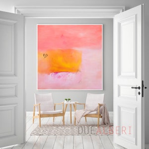 Orange and pink abstract painting colorful Print, Coral pink painting, pastel pink canvas print, extra large abstract wall art print image 5