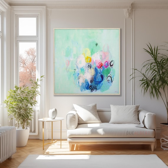 Mint Green Abstract Art Print, Teal Blue Wall Art, Pastel Abstract