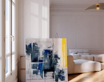 Blue Abstract Art, Large Wall Art, Modern Masculine Canvas