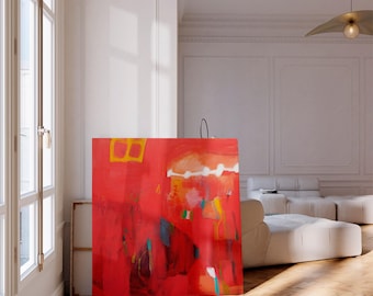 Pink Orange Abstract Art Print, Modern Giclée Canvas, Large Wall Decor