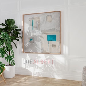 Painting wall art print, Beige and blue  original neutral abstract art, mid century modern abstract painting print for living room