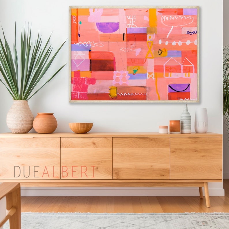 Pink and purple Modern abstract wall art print, Eclectic modern painting, landscape living room wall decor, Large abstract wall art image 9