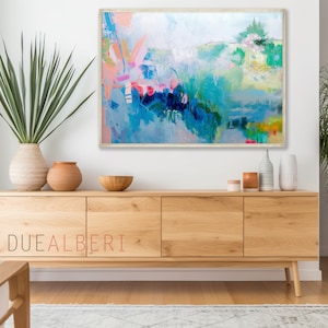 Large abstract blue pink teal painting colorful Canvas, Large Abstract Print painting. Canvas painting, large art print gift for the home image 7