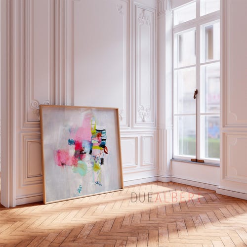 Art abstrait rose, grande oeuvre d'art murale, toile moderne