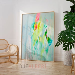 Blauwgroen aqua abstracte print, grote canvas kunst aan de muur, groenblauw kunst aan de muur, abstracte giclee, aqua groene muur kunst, extra grote moderne kunst