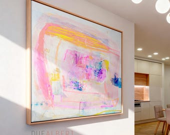 Pastel Pink Abstract Wall Art, Lavender Minimal Canvas Print, Modern Art