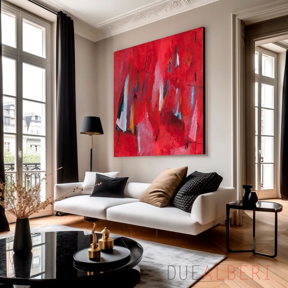 Modern Eclectic Abstract Painting Print, Red Abstract Art for ...